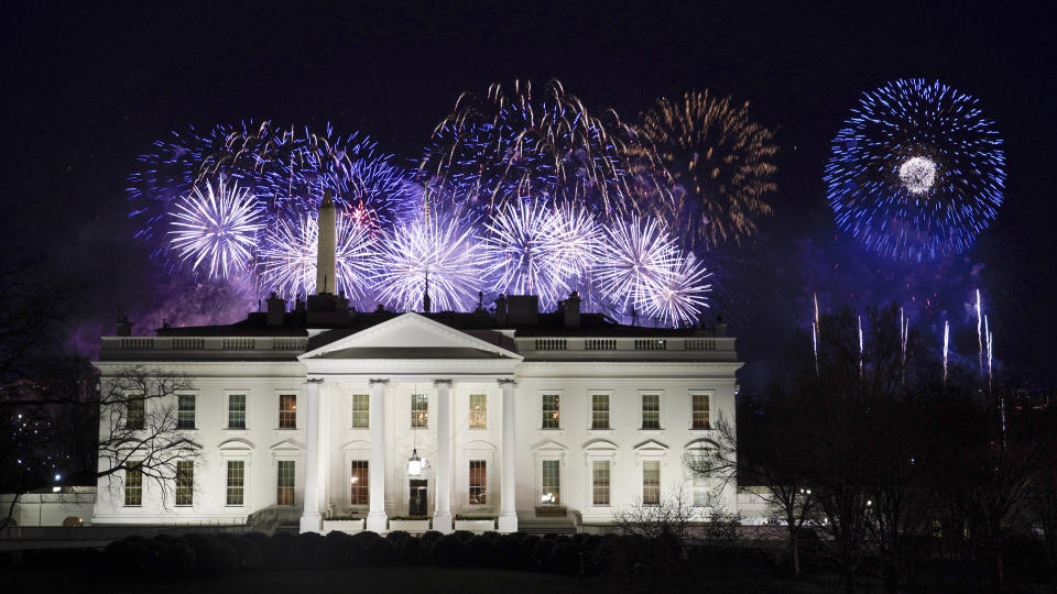 Fireworks are displayed over the White House as part of Inauguration Day ceremonies for President Joe Biden and Vice President Kamala Harris, Wednesday, Jan. 20, 2021, in Washington. (AP Photo/David J. Phillip)