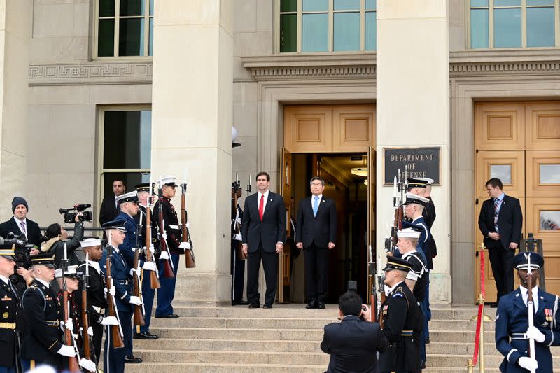 U.S. Defense Secretary Esper welcomes South Korea's National Defense Minister Kyeong-doo to the Pentagon in Washington