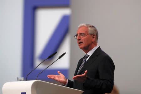 Chairman of the board Paul Achleitner delivers his speech during the annual shareholder meeting of Germany’s largest business bank, Deutsche Bank, in Frankfurt, Germany, May 23, 2019. REUTERS/Kai Pfaffenbach