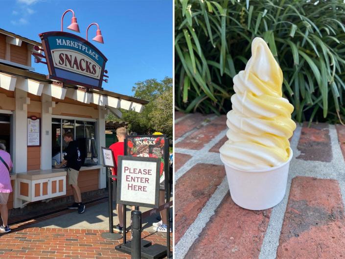 The Marketplace Snacks stall (left) and Dole Whip (right).