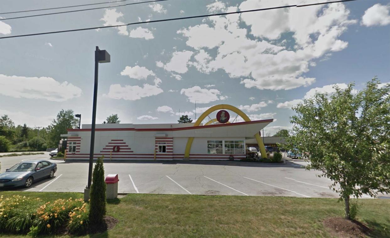 A sign on a McDonald's restaurant located in Brewer, Maine features the chain's original mascot Speedee. (Googlemaps)