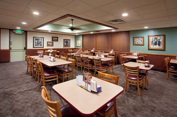 Cree LR6 LED downlights illuminate the dining room of a Denny's restaurant in Colorado Springs, Co. More than 400 LR6 downlights were installed in the dining rooms five area restaurants, cutting approximately $15,500 per year in energy costs