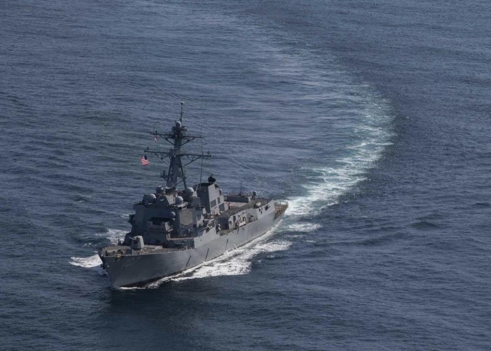 A photo of a US guided-missile destroyer USS Gravely in the Ocean.