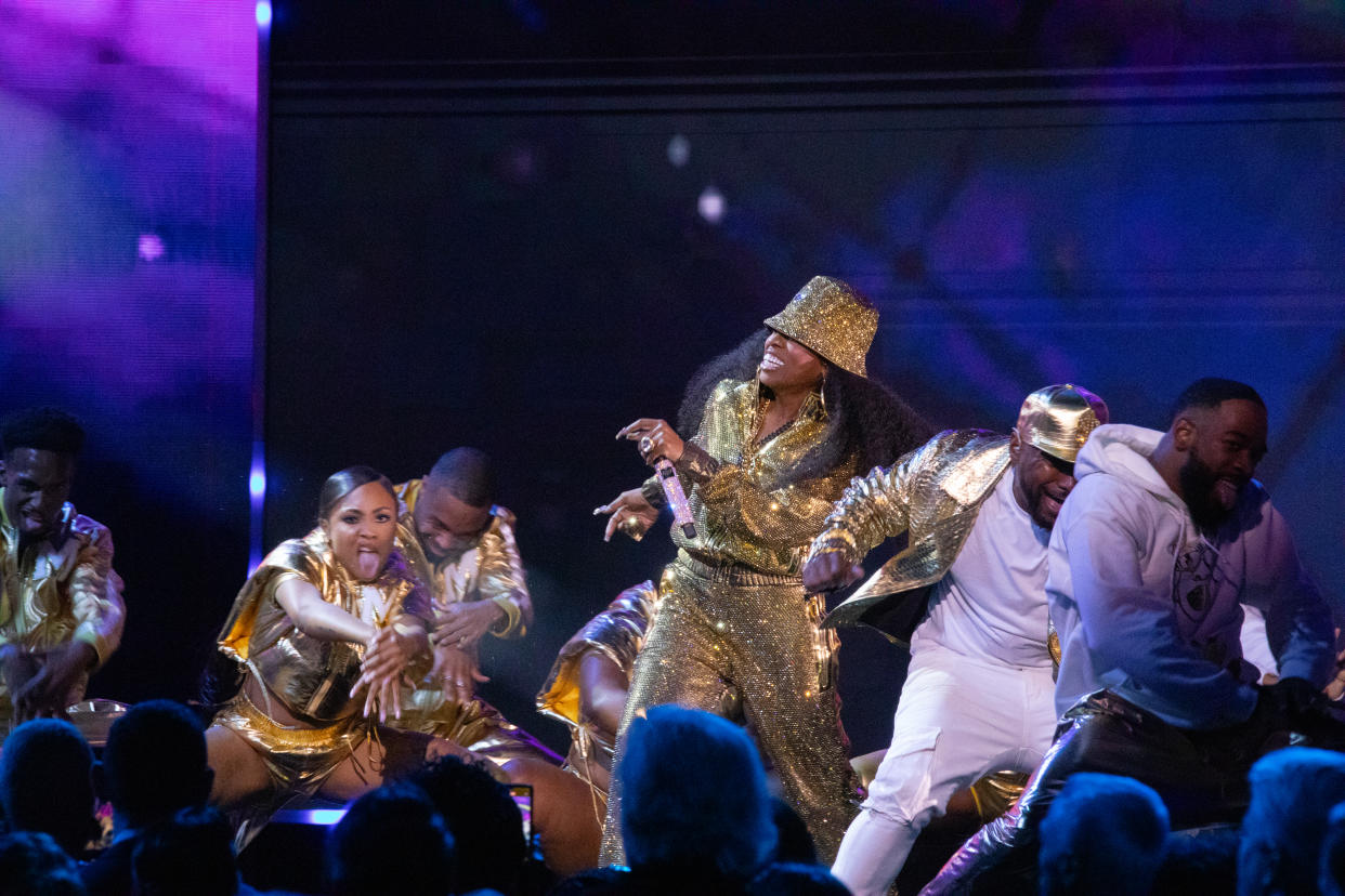 Missy Elliott, the Rock & Roll Hall of Fame's first female hip-hop inductee, closes the Class of 2023 ceremony at Brooklyn's Barclays Center. (Derek Blanls)