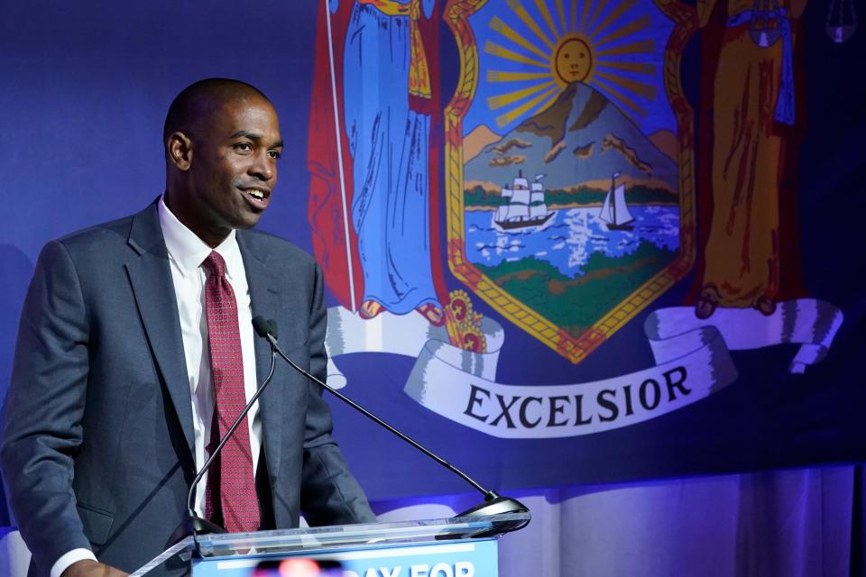 New York lieutenant governor Antonio Delgado speaks during his primary election night party, Tuesday, June 28, 2022, in New York.