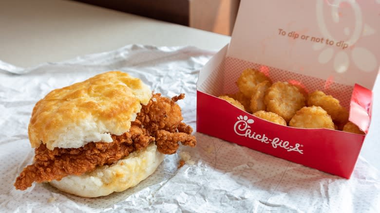 Chick-fil-a chicken biscuit and hashbrown bites