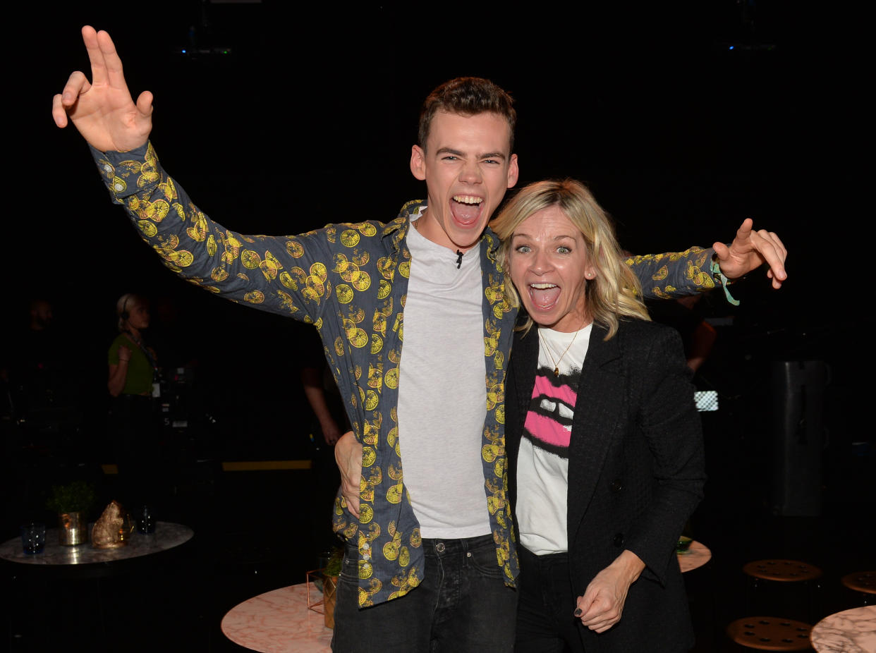 Finalist Woody Cook with his mother, Zoe Ball, following the live final of the second series of Channel 4's The Circle, in Salford, Manchester.