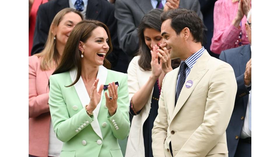 Princess of Wales talking to Roger Federer at Wimbledon 2023