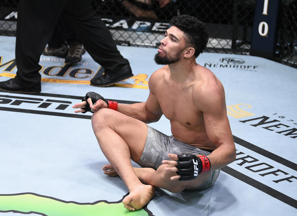 LAS VEGAS, NEVADA - SEPTEMBER 19: Johnny Walker of Brazil reacts after his TKO victory over Ryan Spann in their light heavyweight bout during the UFC Fight Night event at UFC APEX on September 19, 2020 in Las Vegas, Nevada. (Photo by Chris Unger/Zuffa LLC)