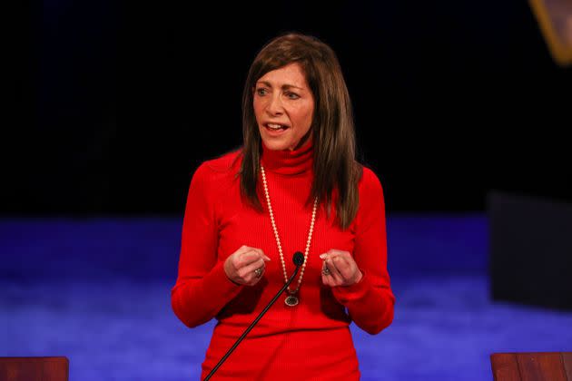 First lady of New Jersey Tammy Murphy speaks at her husband's swearing-in ceremony for a second term as governor in January 2022. She is considering a U.S. Senate run.