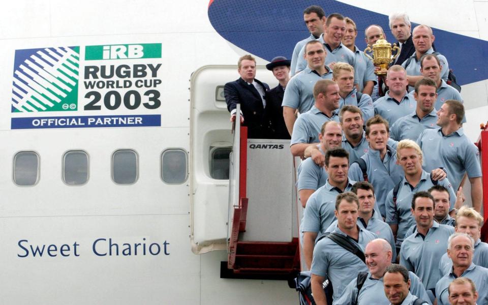England's World Cup-winning male squad prepare to fly home from Australia following their triumphant 2003 campaign - England women to fly to World Cup in New Zealand on Emirates economy flight – not official partner BA - EPA