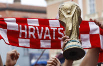 <p>Fans of Croatia national football team before the Final match on July 15, 2018 in Zagreb, Croatia. This is the first time Croatia has reached the final of the Football World Cup. (Getty Images) </p>