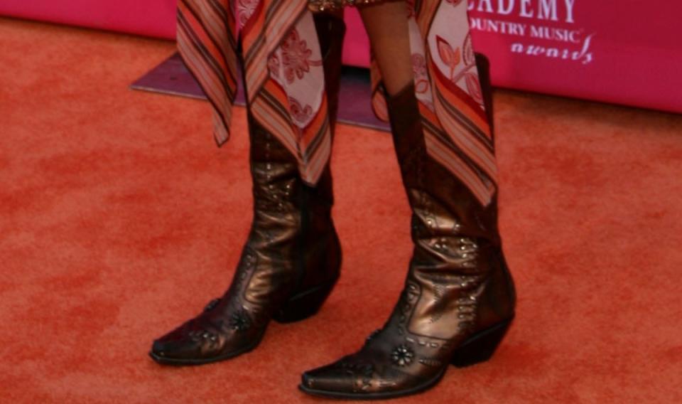 taylor swift, 41st annual academy of country music awards, shoes, cowboy boots, metallic cowboy boots