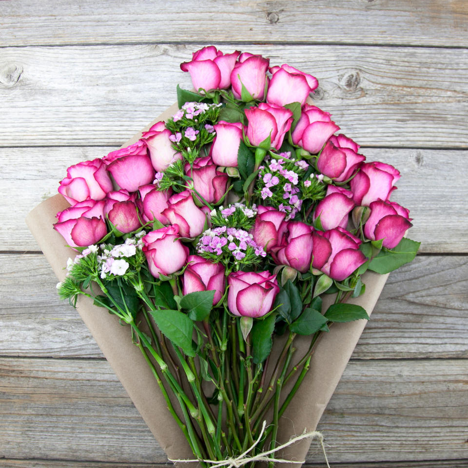 <p>OK, not mind-bending here, but people seem to forget these days how lovely it feels to receive flowers. Consider popping the question by delivering a gorgeous arrangement to your BFF’s door.</p><p>$40 | <a rel="nofollow noopener" href="https://www.thebouqs.com/roses" target="_blank" data-ylk="slk:SHOP IT;elm:context_link;itc:0;sec:content-canvas" class="link ">SHOP IT</a></p>