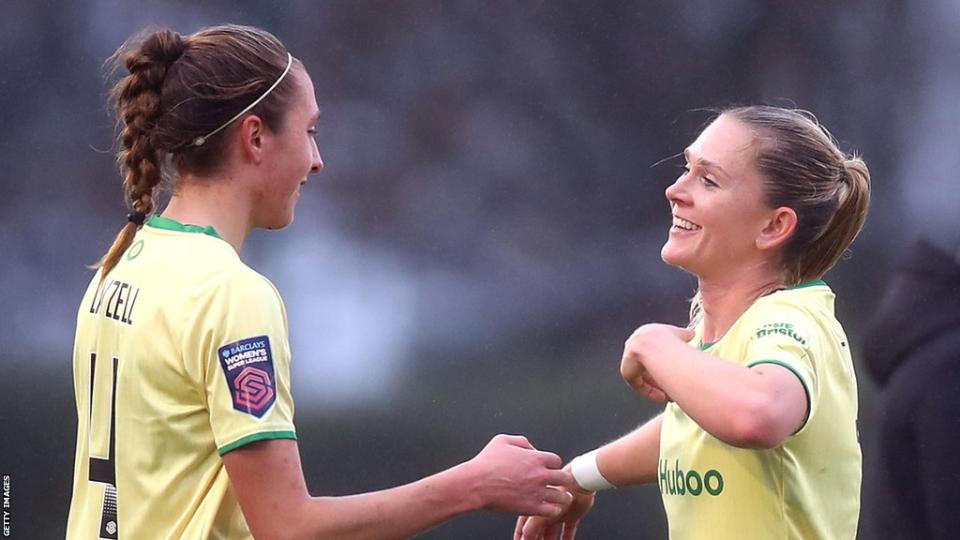 Amalie Thestrup celebrates after the WSL football match between Bristol City and Everton