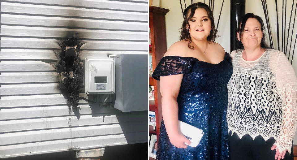 A photo of the solar converter which caught on fire. A photo of Michelle Peacock and her daughter.