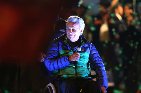 Lenin Moreno, presidential candidate from the ruling PAIS Alliance party, attends a campaign rally in Quito, Ecuador, February 15, 2017. REUTERS/Mariana Bazo