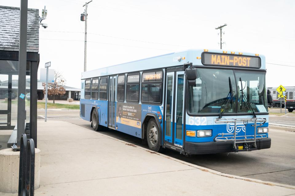 The Main-Post bus route pulls into the Battle Creek Transit transfer station on Friday, Dec. 16, 2022.