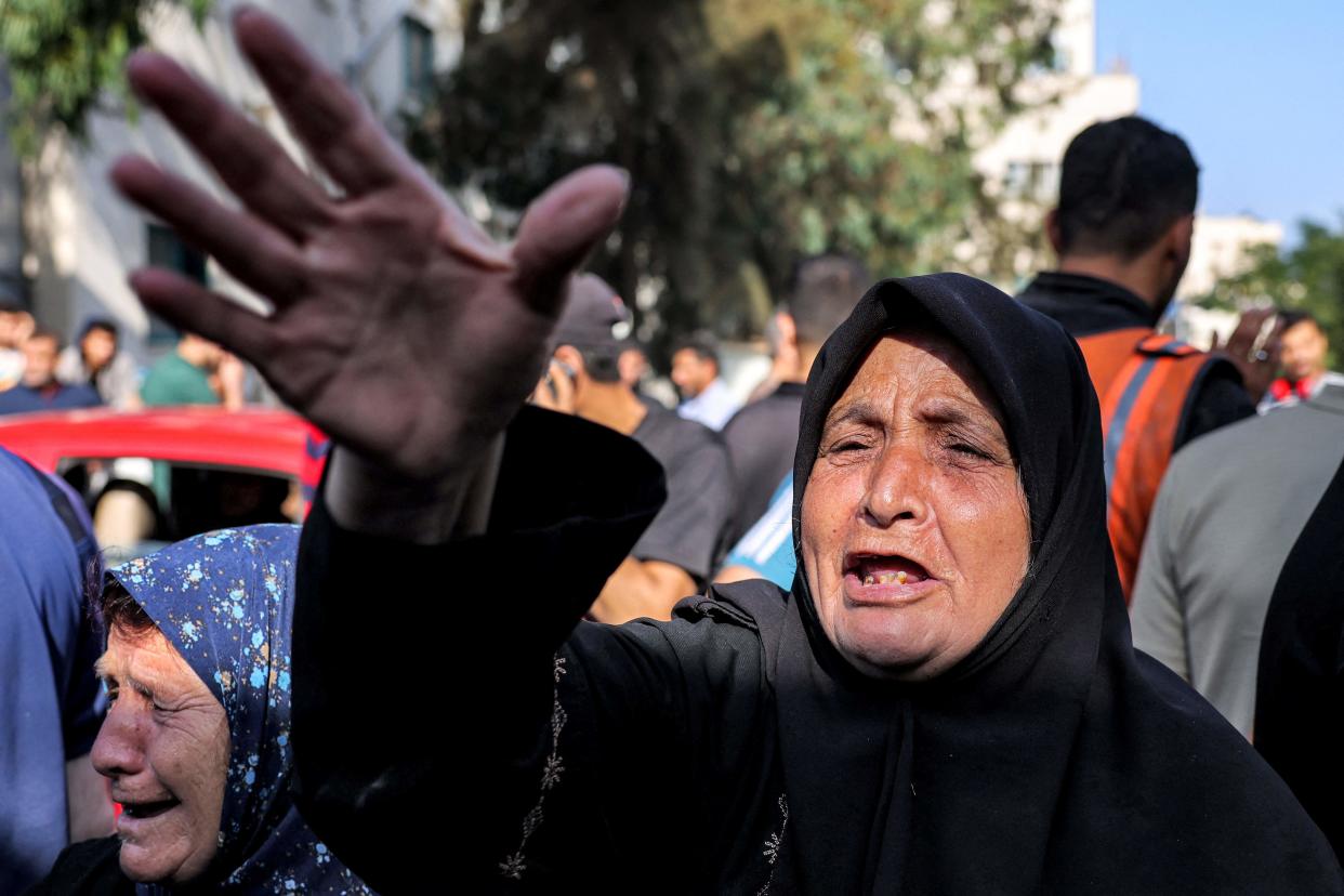 woman mourner reacts outside the morgue of al-Shifa hospital in Gaza City (AFP via Getty Images)