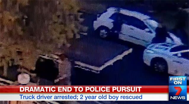 The dramatic moment the boy was rescued was captured on CCTV. Photo: 7 News