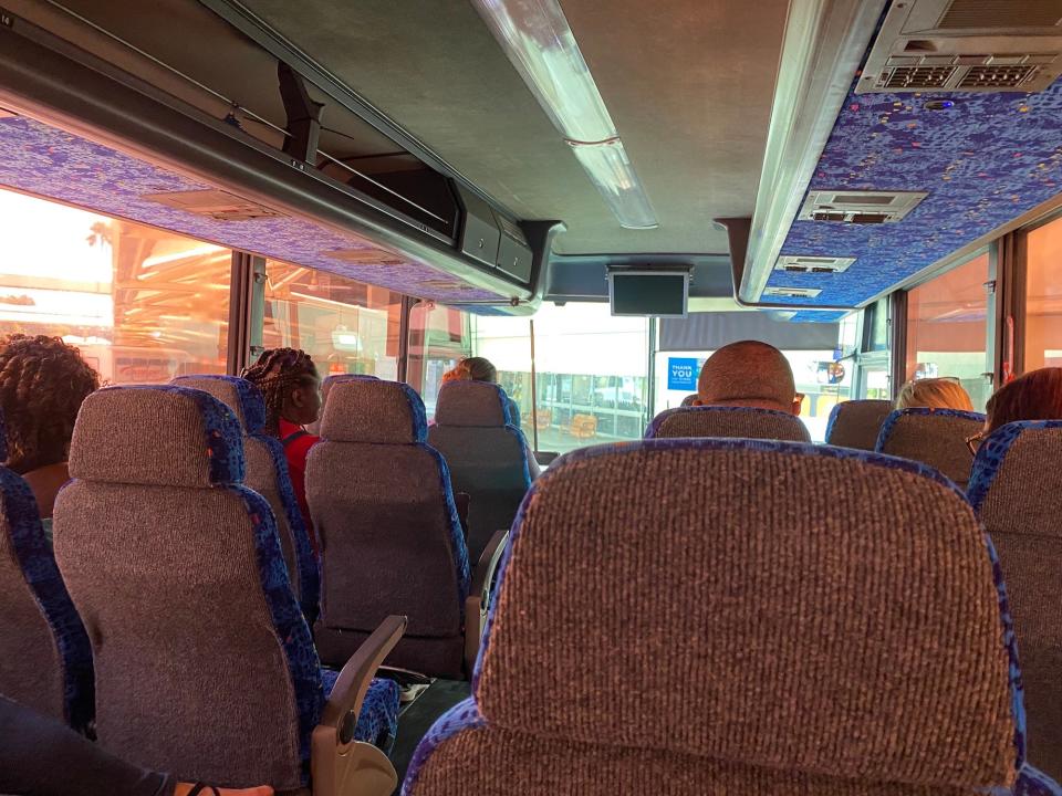 Inside a Go Port shuttle bus.