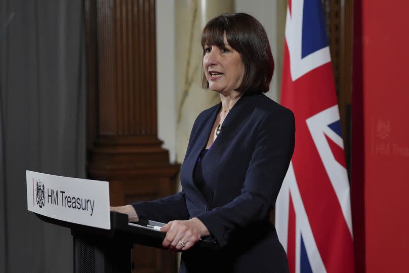 UK Chancellor Rachel Reeves delivers a speech at the Treasury, in London, Monday July 8, 2024.