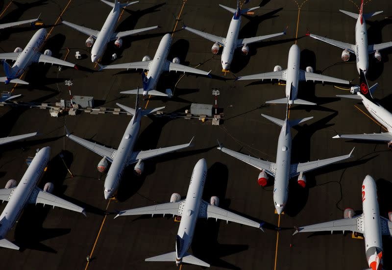 FILE PHOTO: Grounded Boeing 737 MAX aircraft are seen parked at Boeing Field in Seattle