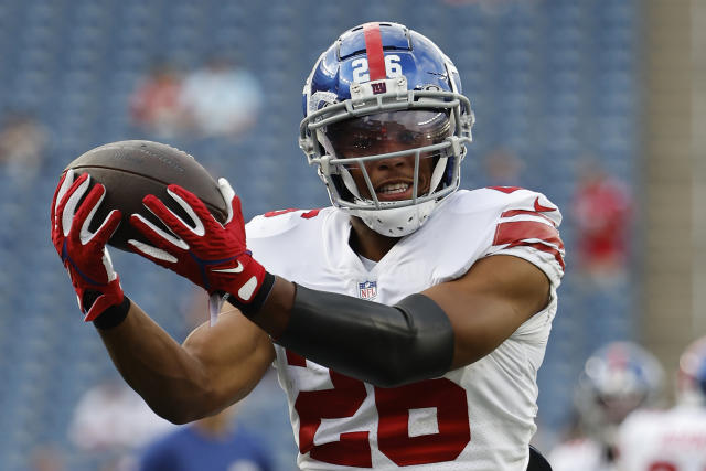 Saquon practicing his catching