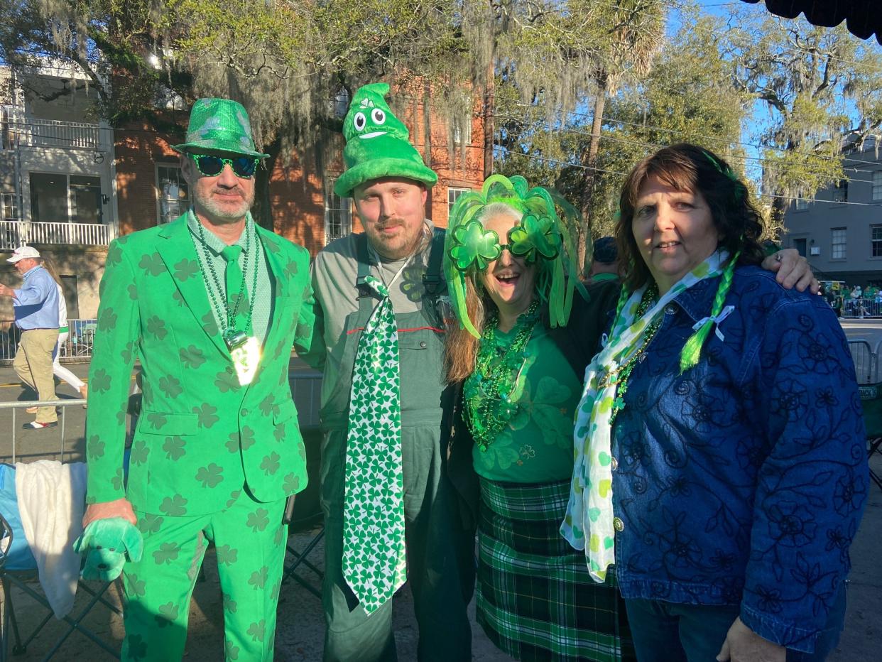 From left to right: In front of Clary’s, Keith and Matt Simerly, Penny Smith, and Carla Simerly.