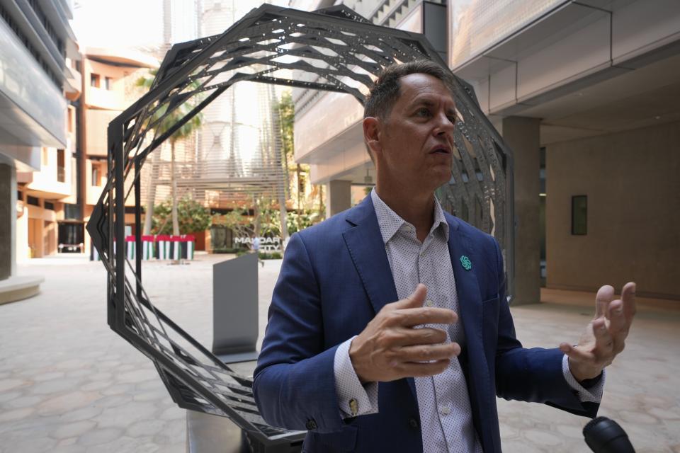 Steve Severance, director of growth, speaks at Masdar City near Abu Dhabi, United Arab Emirates, as Dubai hosts the COP28 U.N. Climate Summit, Friday, Dec. 8, 2023. (AP Photo/Kamran Jebreili)
