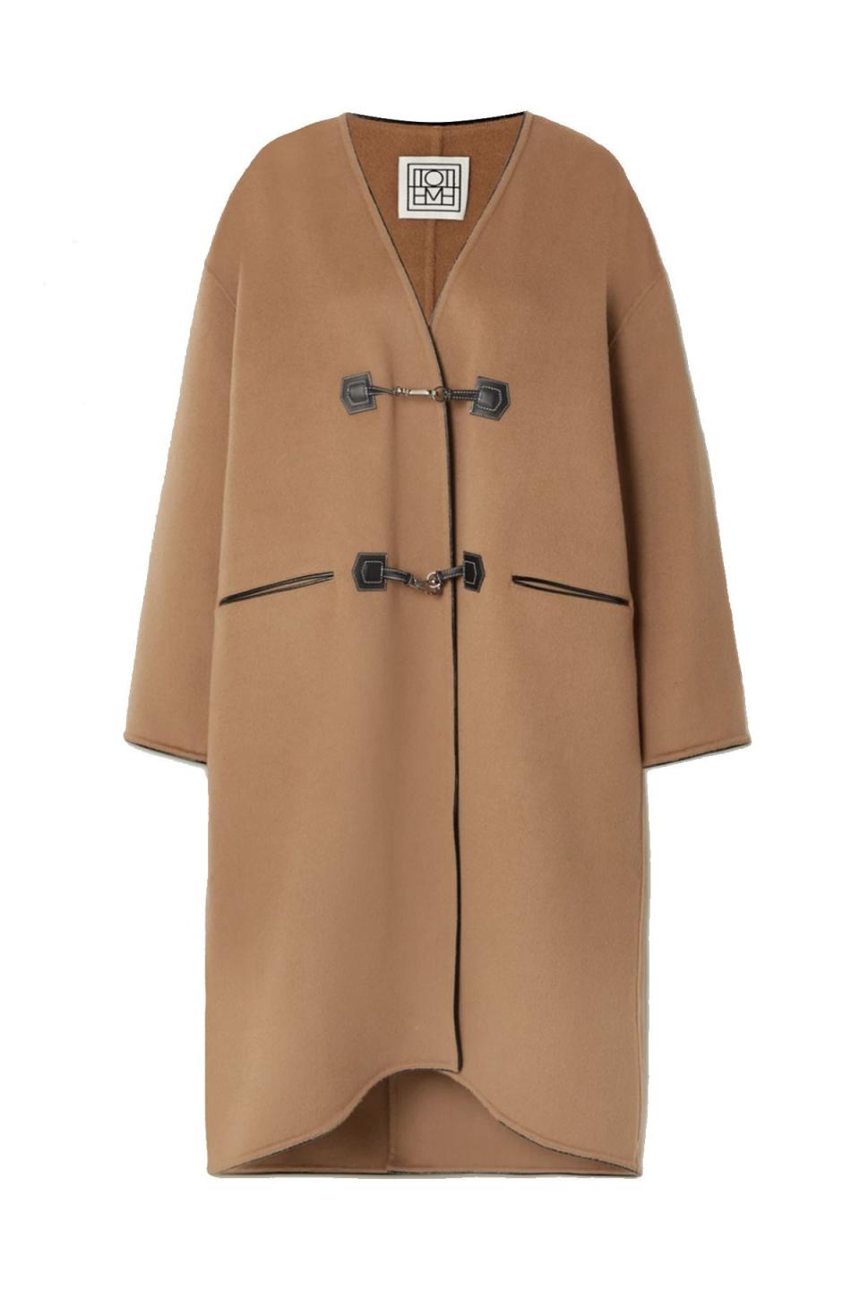 Leather-Trimmed Brushed Wool and Cashmere-Blend Coat