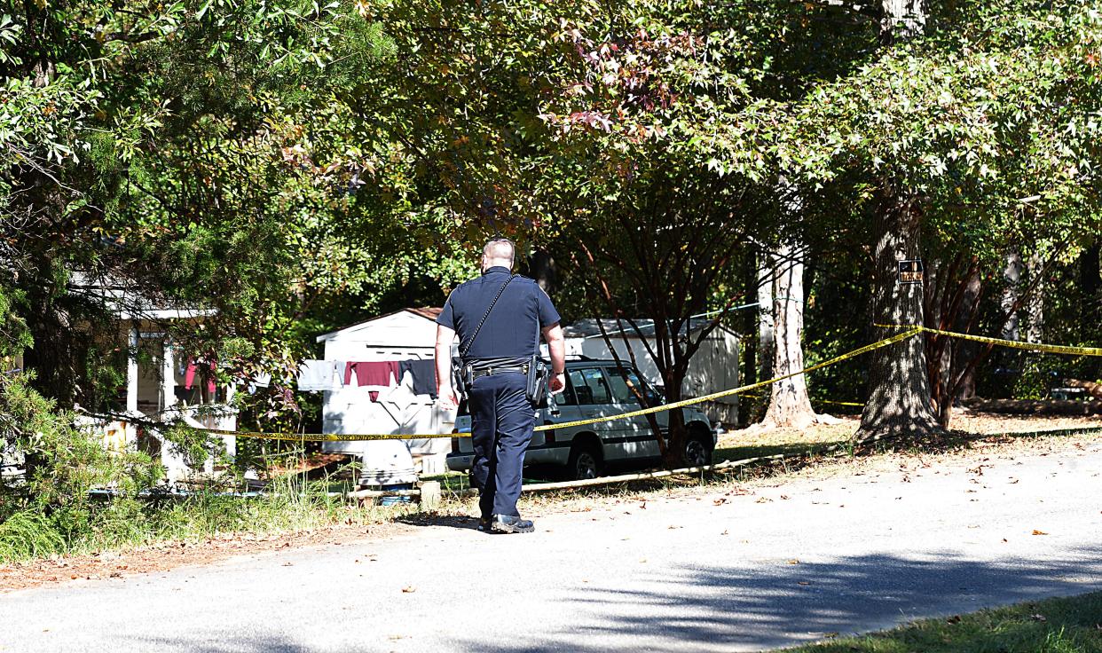 Five people are dead after a Sunday evening shooting in Inman on Bobo Drive. Four were found dead and one died at the hospital while undergoing surgery. Police are on site working the crime scene the morning of Oct. 10, 2022.