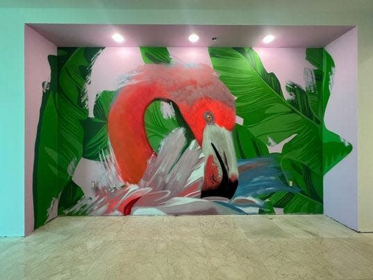 The artist known as Jukes (Steven Goodman) will be one of four featured artists at Art & Jazz on the Avenue. His works, like this one titled "Flamingo Paradise," mix realism with a touch of abstract.