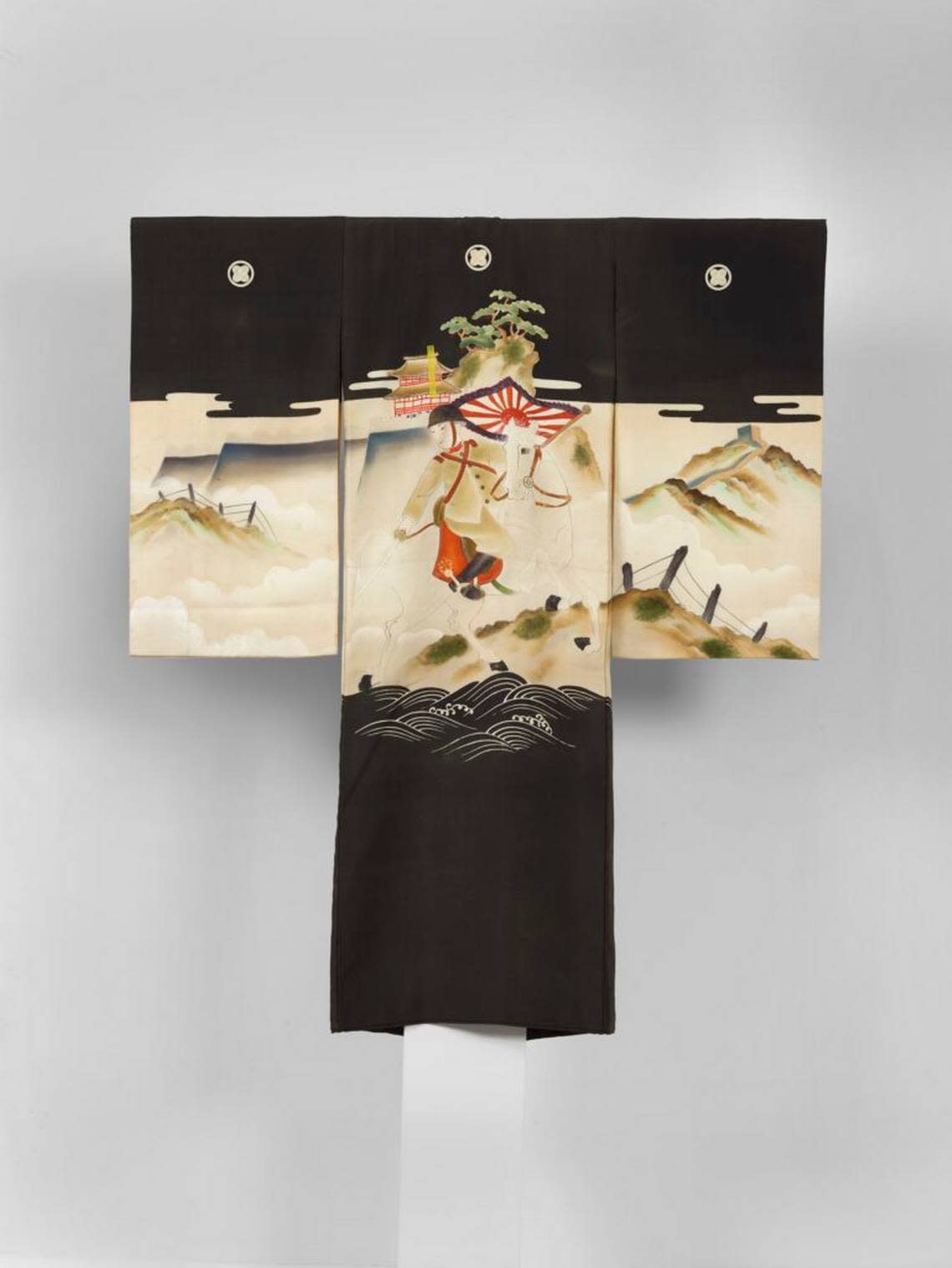 Kimono, Cavalry Officer in China, 1930s Japan. Painted and embroidered silk, metal thread. Gift of Erik Jacobsen at Wolfsonian-FIU.
