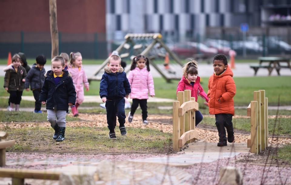 File: Children enjoy outside play at St Mary’s CE Primary School on 8 March 2021 in Stoke on Trent, England (Getty Images)