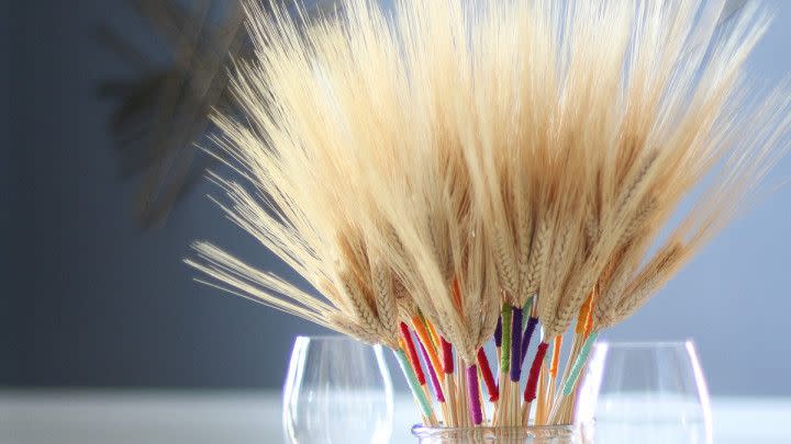 colored wrapped wheat thanksgiving centerpieces