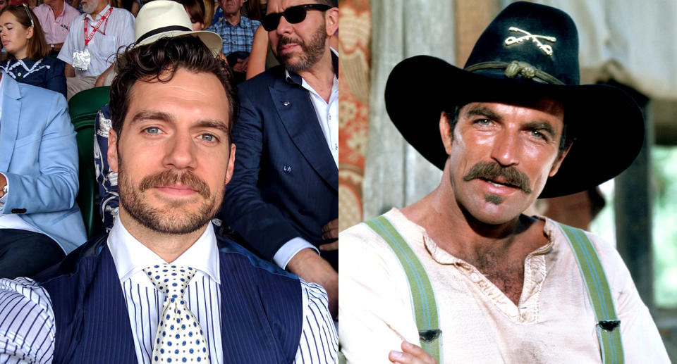 Henry Cavill and Tom Selleck both have impressive facial hair. (Photo: Instagram/Getty Images)