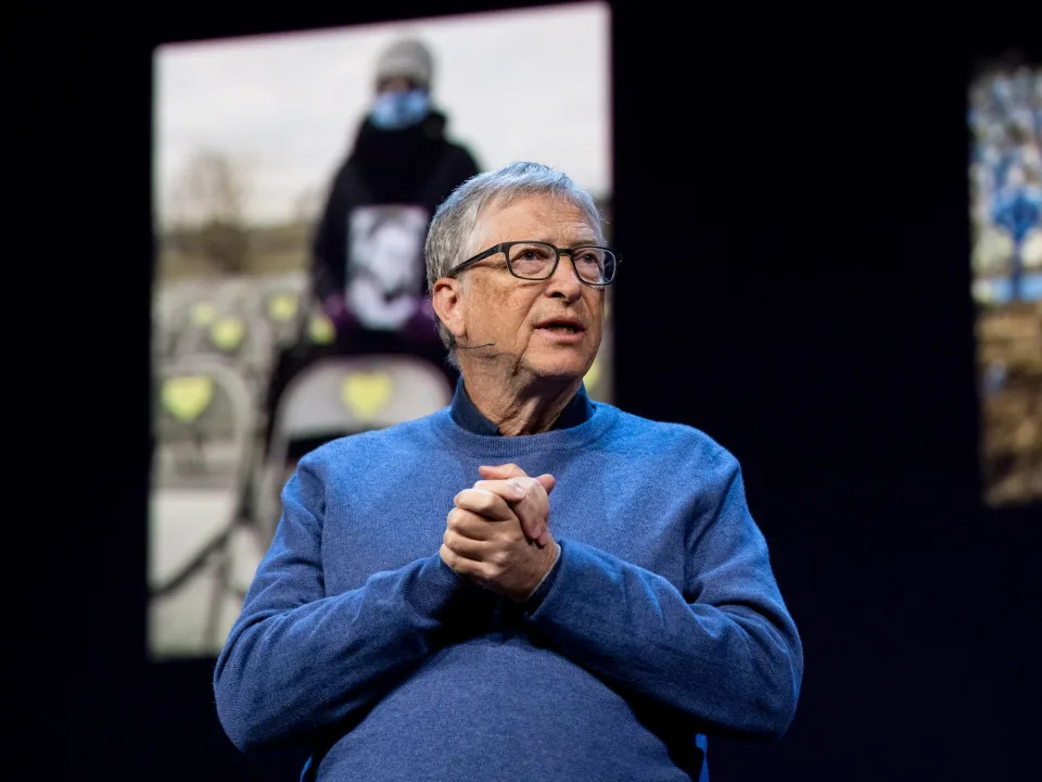 Bill Gates speaks at the TED2022 conference in Vancouver, Canada on April 12