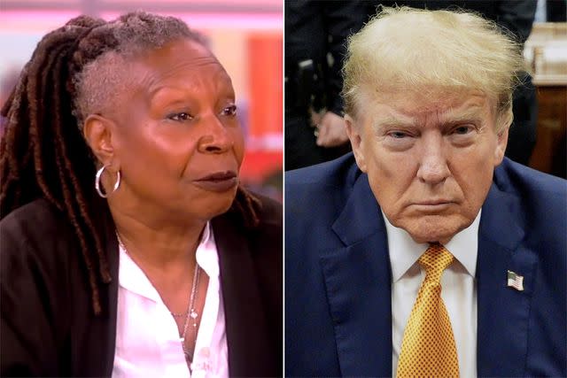 <p>ABC; Curtis Means/Daily Mail/Bloomberg via Getty </p> Whoopi Goldberg on 'The View' ; Donald Trump in court