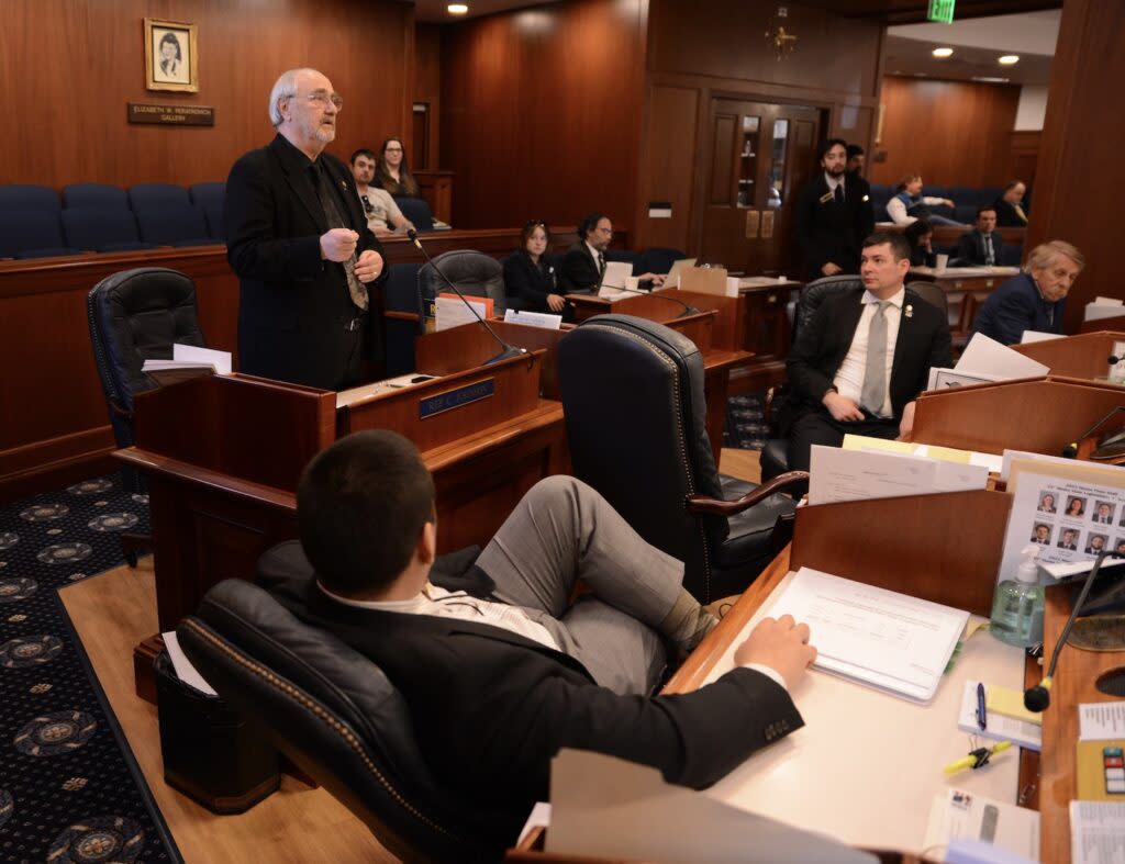 House Rules Committee Chair Craig Johnson, R-Anchorage, speaks in favor of House Bill 135 on Tuesday, May 16, 2023, in the Alaska House. (Photo by James Brooks/Alaska Beacon)