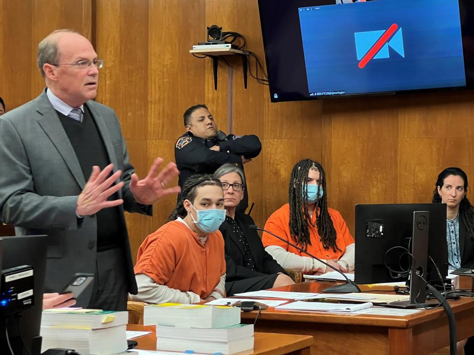 Carlos Burgos, at left, and Raul Torres in Bergen County court March 31, 2023.