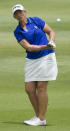 Angela Stanford chips onto the fifth green in the final round of the LPGA LOTTE Championship golf tournament at Ko Olina Golf Club, Saturday, April 19, 2014, in Kapolei, Hawaii. (AP Photo/Eugene Tanner)