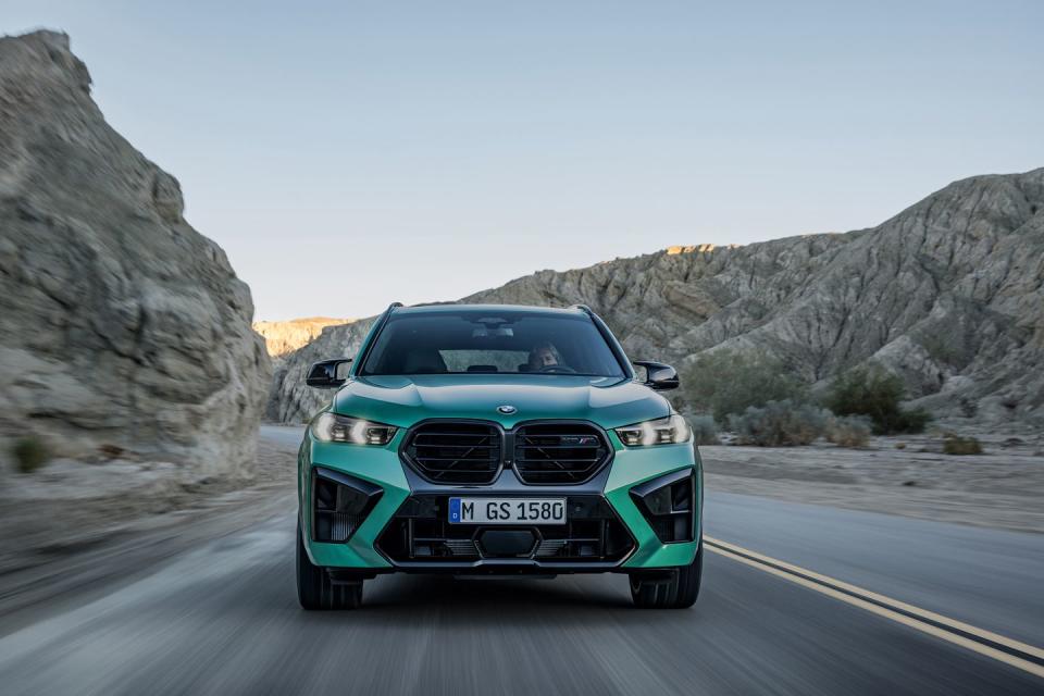<p>The X5 M seen here has a new face with slimmer headlights and a restyled front bumper. BMW also didn't drastically alter its grille, instead opting for a black surround that creates an X shape with the area below.</p>
