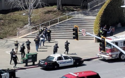 The scenes following the shooting at the headquarters of YouTube in San Bruno, California - Credit: Reuters