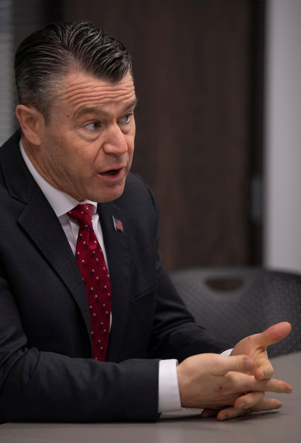 U.S. Sen. Todd Young discusses his plans for the upcoming 118th United States Senate Congress with reporters at the Courier & Press Friday morning, Jan. 13, 2023.