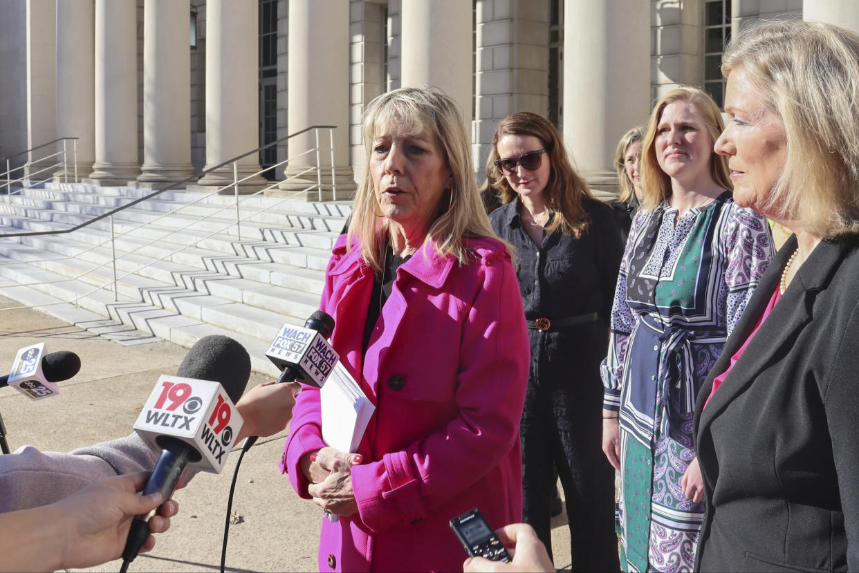 Planned Parenthood South Atlantic Director of Public Affairs Vicki Ringer addresses reporters on Thursday, Jan. 5, 2023, in Columbia, S.C. The South Carolina Supreme Court ruled 3-2 that a ban on abortions after cardiac activity violates the state constitution's right to privacy. (AP Photo/James Pollard)