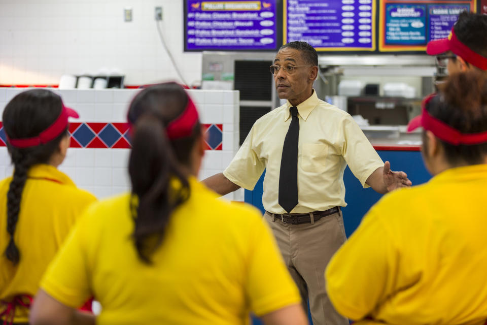 Giancarlo Esposito as Gustavo "Gus" Fring; group†- Better Call Saul _ Season 3, Episode 4 - Photo Credit: Michele K. Short/AMC/Sony Pictures Television