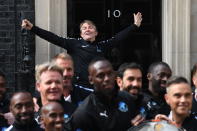 Bradley Walsh outside the door of 10 Downing Street, London, ahead of a visit to promote the Soccer Aid for Unicef charity football match, which takes place on Sunday June 10 at Old Trafford. (Photo by Victoria Jones/PA Images via Getty Images)