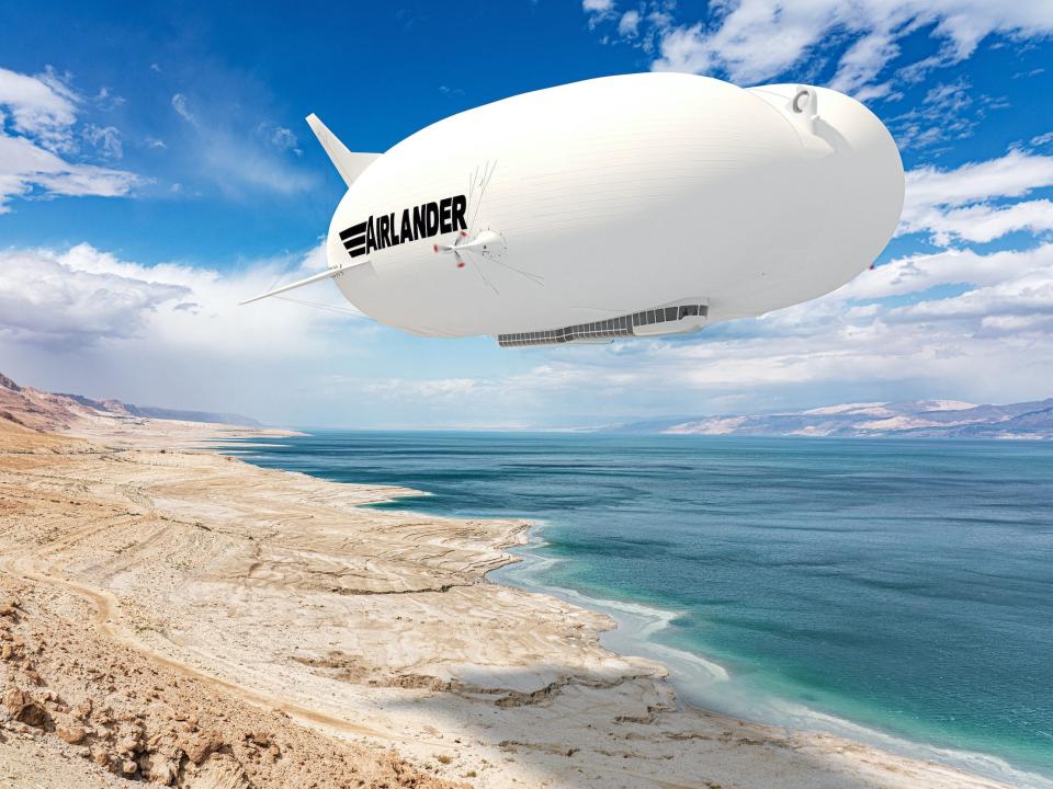 The Airlander 10 over the coast