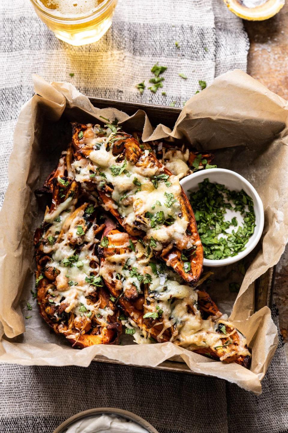 <a href="https://www.halfbakedharvest.com/healthy-chipotle-chicken-sweet-potato-skins/" target="_blank" rel="noopener noreferrer"><strong>Healthy Chipotle Chicken Sweet Potato Skins from Half Baked Harvest</strong></a>